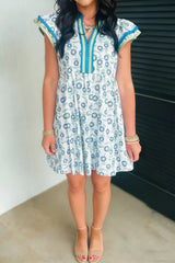 Printed Notched Cap Sleeve Dress