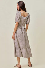 SO ME Ditsy Floral Self Belt On Elastic Waist Maxi Dress
