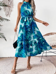 Floral Tie-Waist Tiered Midi Dress