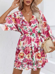 Floral Print Layered Ruffle Hem Mini Dress