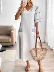 Striped V-Neck Maxi Dress