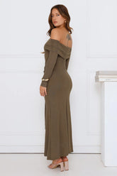 Subtle Statement Off Shoulder Maxi Dress Olive
