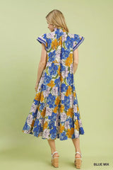 Umgee Mix Bold Floral Tiered Midi Dress