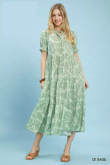 Umgee Paisley Print Tiered Midi Dress