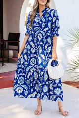Wild Floral Print Frilled Collar Half Sleeve Dress