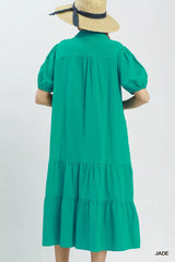 Umgee Solid Tiered Midi Dress