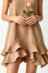 Full Size Sleeveless V-Neck Ruffle Hem Mini Dress Plus Size