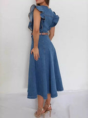 Ruffled Button Front Denim Dress