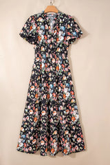 Floral Print Smocked Waist Maxi Dress