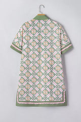 Multicolour Boho Geometric Flower Print Short Sleeve Loose Mini Dress
