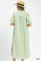 Umgee Gingham Midi Dress with Side Pockets