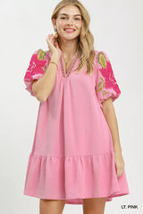 Umgee Floral Embroidered Textured Jacquard Dress