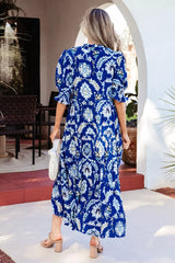 Wild Floral Print Frilled Collar Half Sleeve Dress