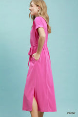 Umgee Collared Belted Midi Dress