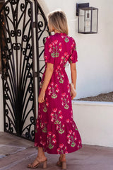Floral Print Short Sleeve Midi Dress