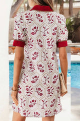 Contrast Trim Printed Short Sleeve Dress