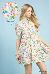 Umgee Mix Floral Ruffle Collar Tiered Babydoll Dress