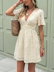 Textured V-Neck Mini Dress