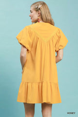 Umgee Flutter Sleeve Tassel Tie Ruffle Hem Mini Dress