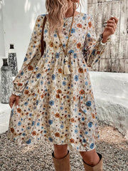 Floral Print Ruffle Hem Long Sleeve Casual Dress