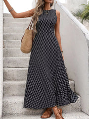 Sleeveless Polka Dot Maxi Dress