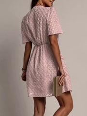 Textured V-Neck Ruched Mini Dress
