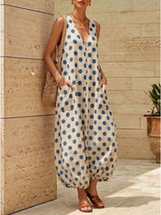 Polka Dot V-Neck Sleeveless Maxi Dress