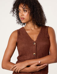 Crinkle Button Front Waistcoat