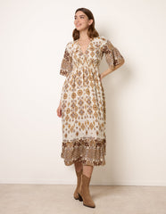 V Neck Border Print Dress