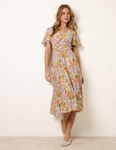 Floral Print Angel Sleeve Midi Dress