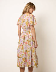 Floral Print Angel Sleeve Midi Dress