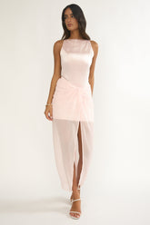 Amelisse Sheer Waist Wrap Maxi Dress Pink