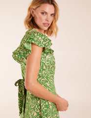 Aztec Wrap Ruffle Frill Sleeve Mini Dress