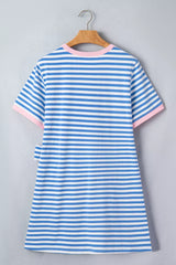 Stripe Nautical Tie Contrast Trim Round Neck T Shirt Mini Dress