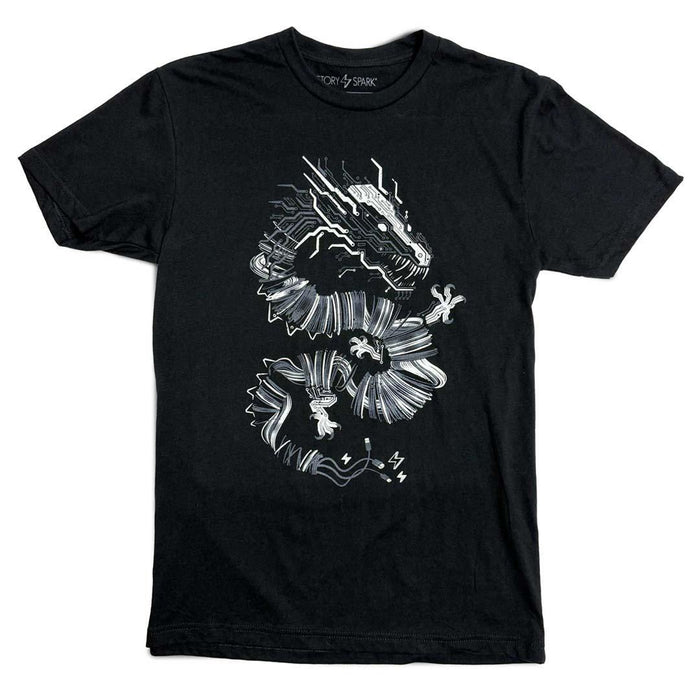 Adult Crew Neck - Volt Dragon Glow-in-the-Dark Black Tee (S - 2XL) by STORY SPARK