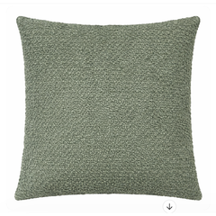 The Decor Fifty-Five Angelina Pillow Forest is a square, boucle-textured green accent pillow with a curly surface, shown against a plain white background.