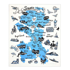 Art Print - 11.5 x 14 Seattle Neighborhoods (Turquoise) by Oliotto