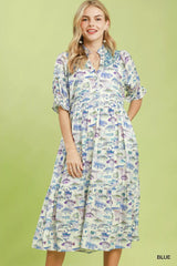 Umgee Print Tiered Midi Dress