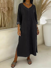 Side Slit V-Neck Midi Dress