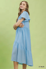 Umgee Textured Tiered Midi Dress with Side Pockets