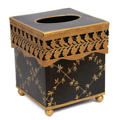 Black Pierced Gold Leaf Tissue Holder or Wastepaper Basket by The Enchanted Home
