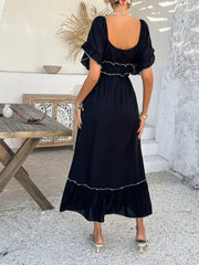 Aubrianna Ruched Contrast Trim Maxi Dress - black