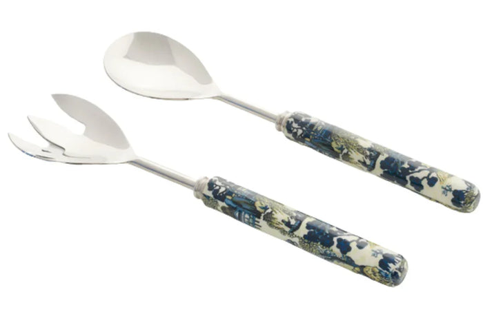 Chinoiserie Blue and Green ENAMELED SALAD SERVERS - The Mayfair Hall