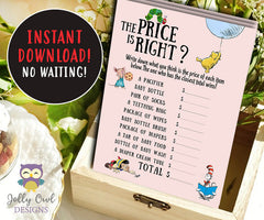 Book Themed Baby Shower Game Card - The Price is Right