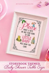 Book Themed Baby Shower Party Sign - Please Write A Note - Jolly Owl Designs