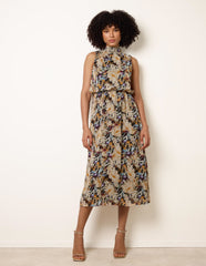 Watercolour Printed Sleeveless Midi Dress