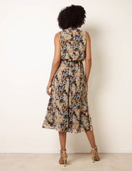 Watercolour Printed Sleeveless Midi Dress