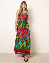 Tropical Beaded Detailed Tiered Maxi Dress