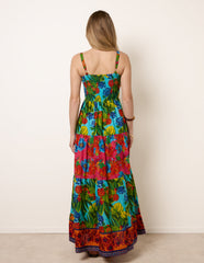 Tropical Beaded Detailed Tiered Maxi Dress