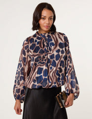 Metallic Stripe Puffball Blouse